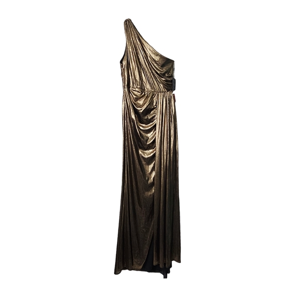 MAC DUGGAL METALLIC DRAPED ONE SHOULDER GRECIAN Dress Gown Size 8 - Picture 4 of 6
